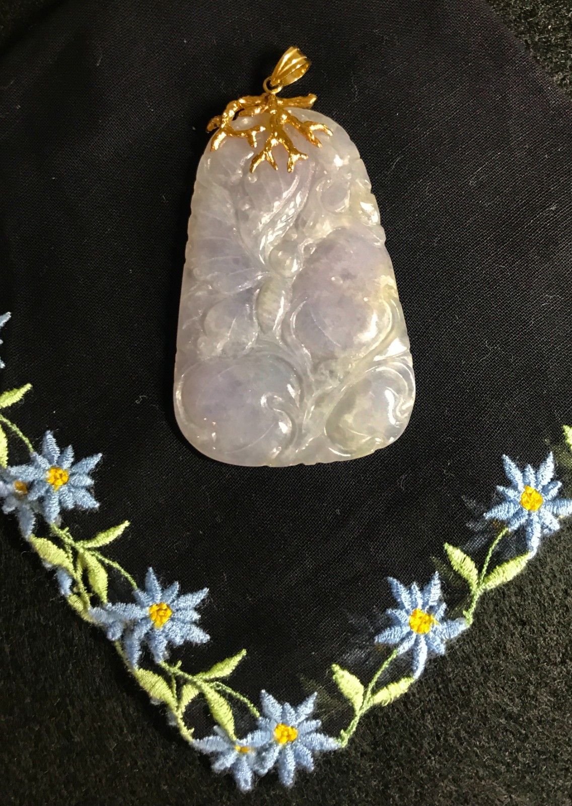 Antique China Lavendar Jade Pendant - Carved 2 Side Fertility Prosperity Symbols Antique China Lavendar Jade Pendant - Carved 2 Side Fertility Prosperity Symbols
