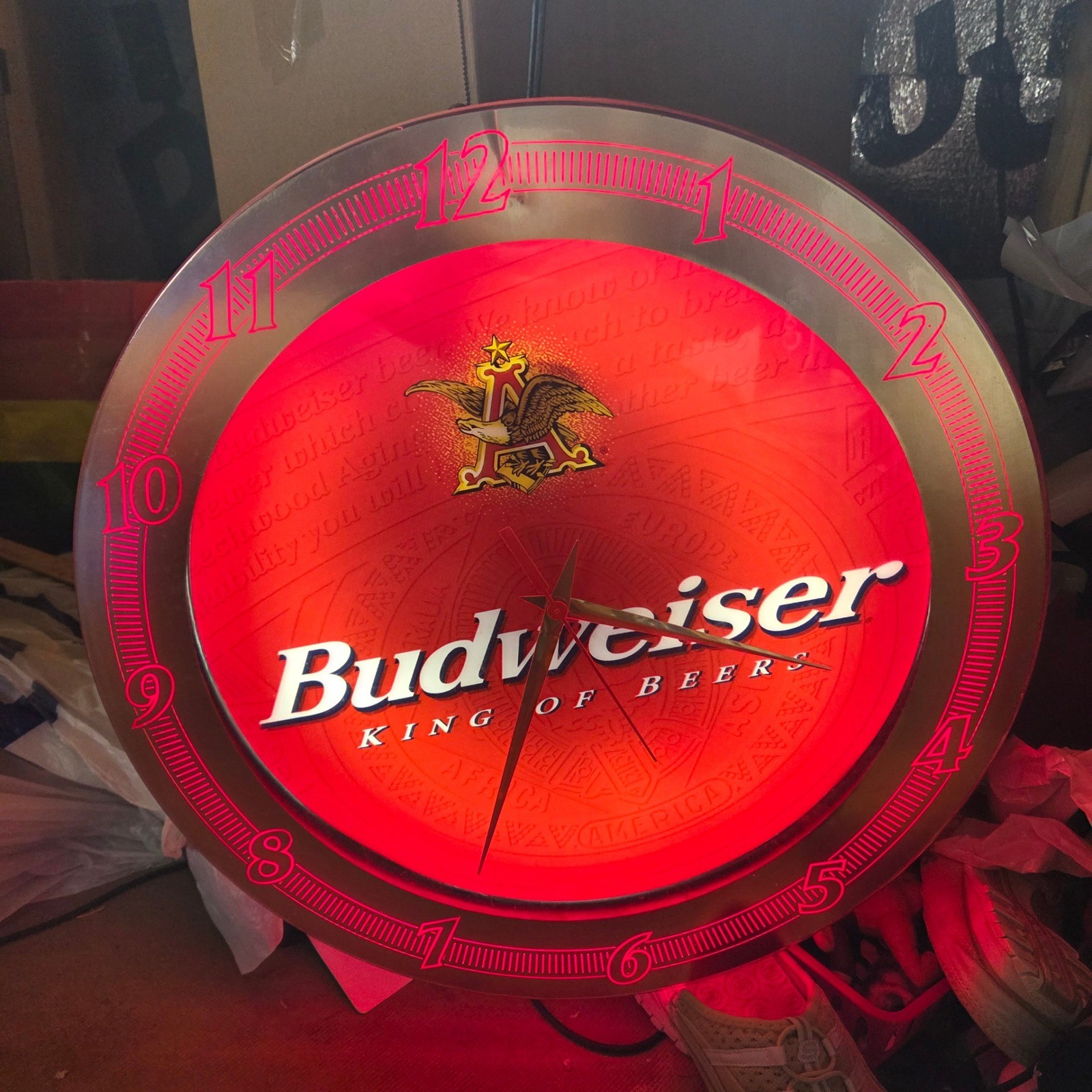 Vintage 1999 Budweiser Neon Lighted Wall Clock Sign Everbrite 19\