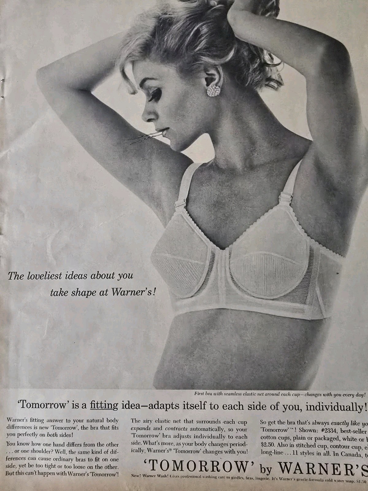 1961 Womens Warner\'s  Tomorrow Bra Adapts itself to each side of you Vintage ad 