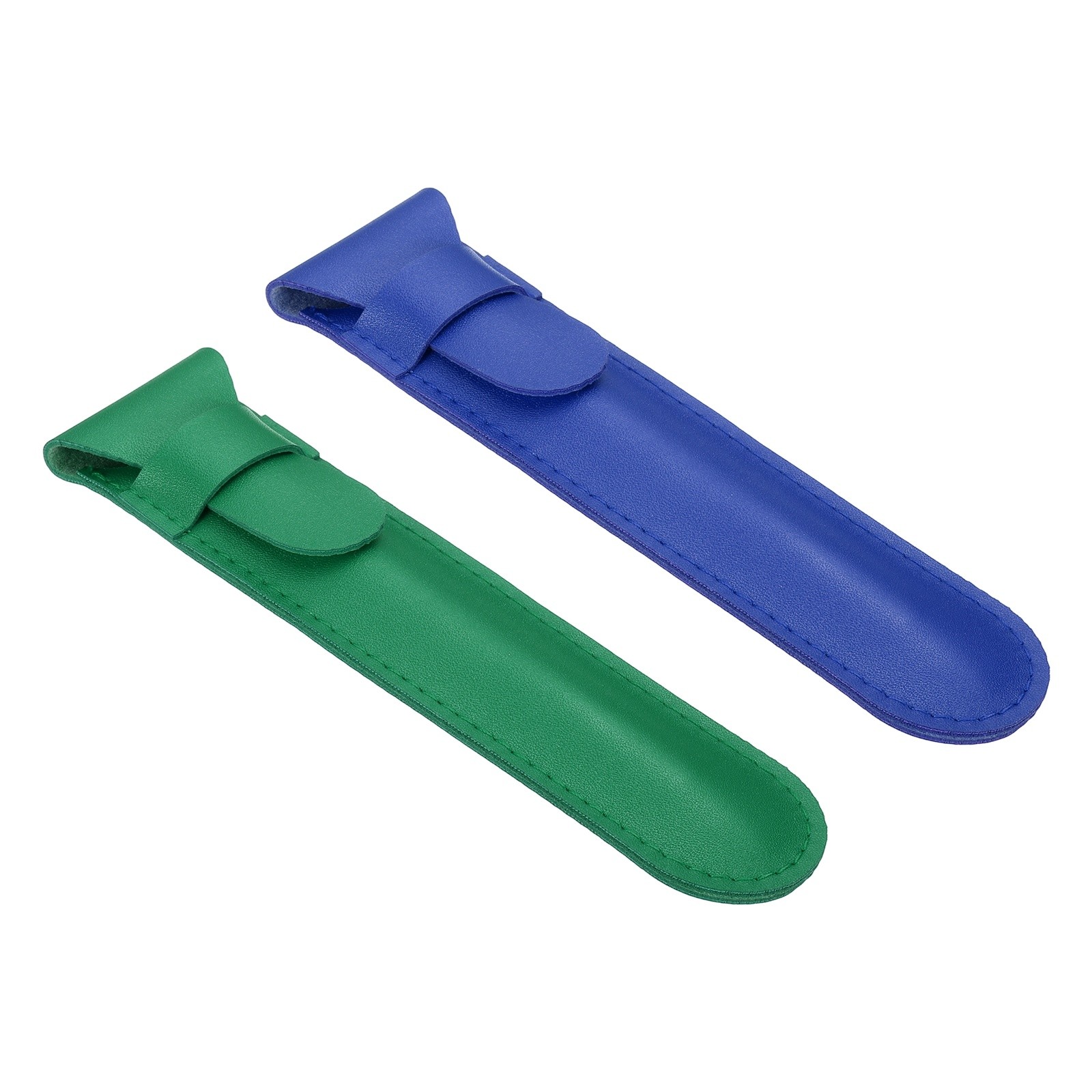 2Pcs Leather Pen Pouch Flip Single Pen Case Holder Green/Blue