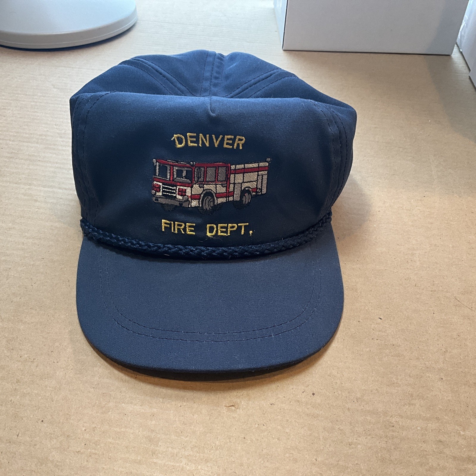Vintage Denver Fire Department Rope Hat With Fire Engine