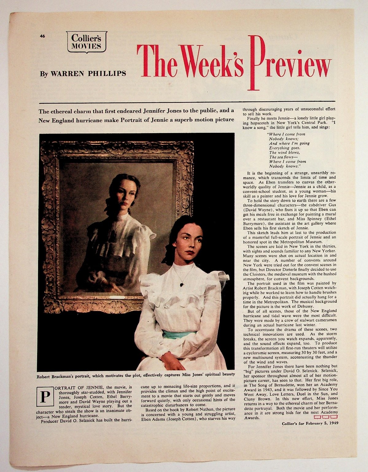 1949 Collier's Magazine Page Portrait of Jennie Movie Preview Jennifer Jones
