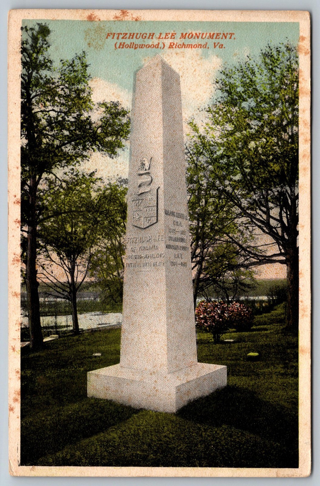 Fitzhugh Lee Monument Hollywood Richmond Va Antique WB Posted Postcard D31