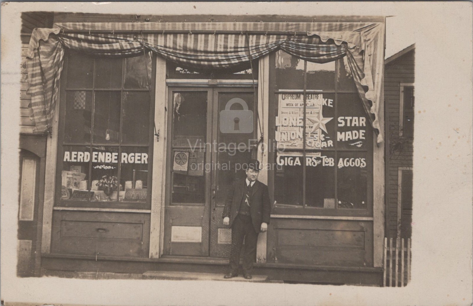A Erdenberger Cigars Tobaccos Store Front Mansfield Ohio OH RPPC 1909 Postcard