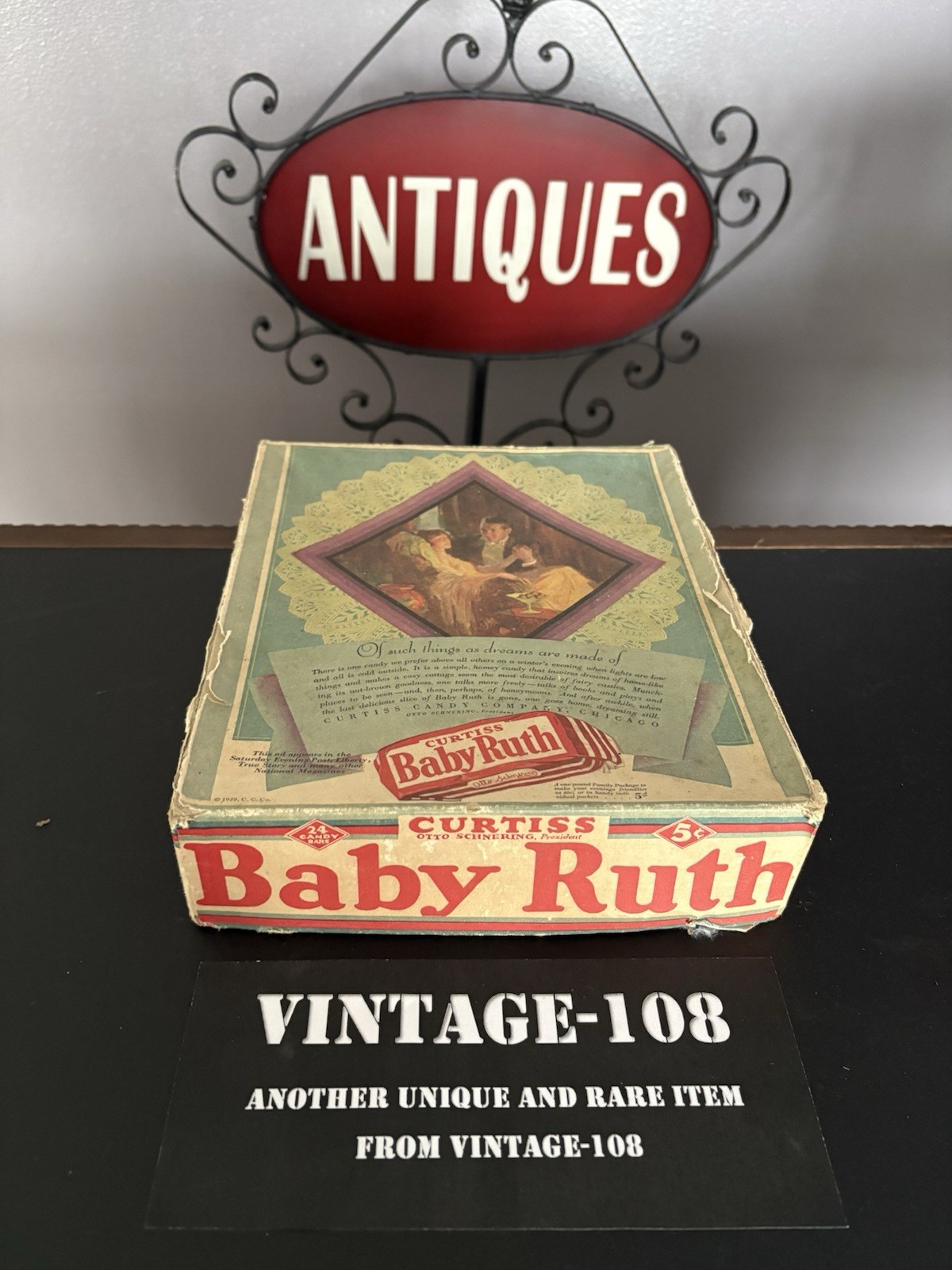 Vintage Antique 1929 Baby Ruth Candy Bar Box Curtis “Romance Scene” Rare