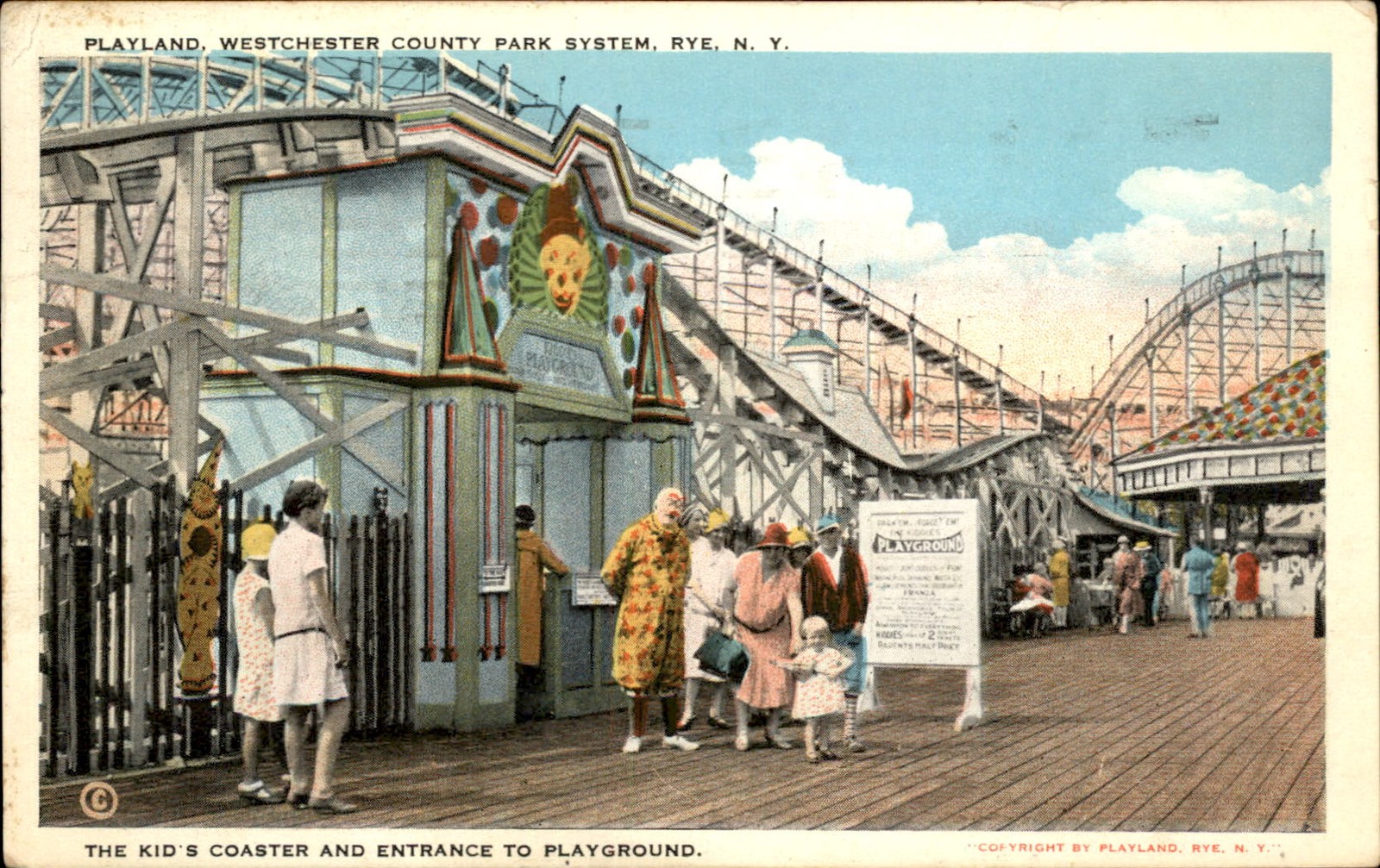 Rye NY Kid\'s Roller Coaster Eagle Post Card Co. c1930s-40s Vintage Postcard bhn