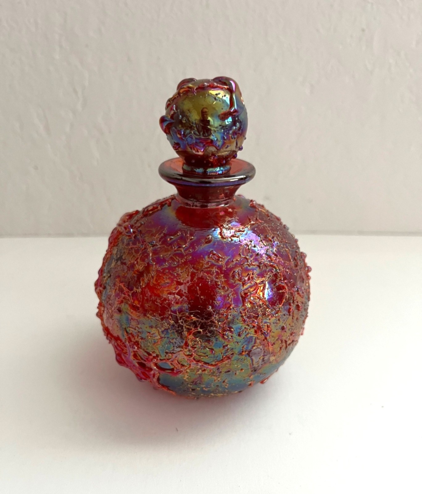 Albert Price Iridescent Majolica Red Perfume Bottle & Stopper