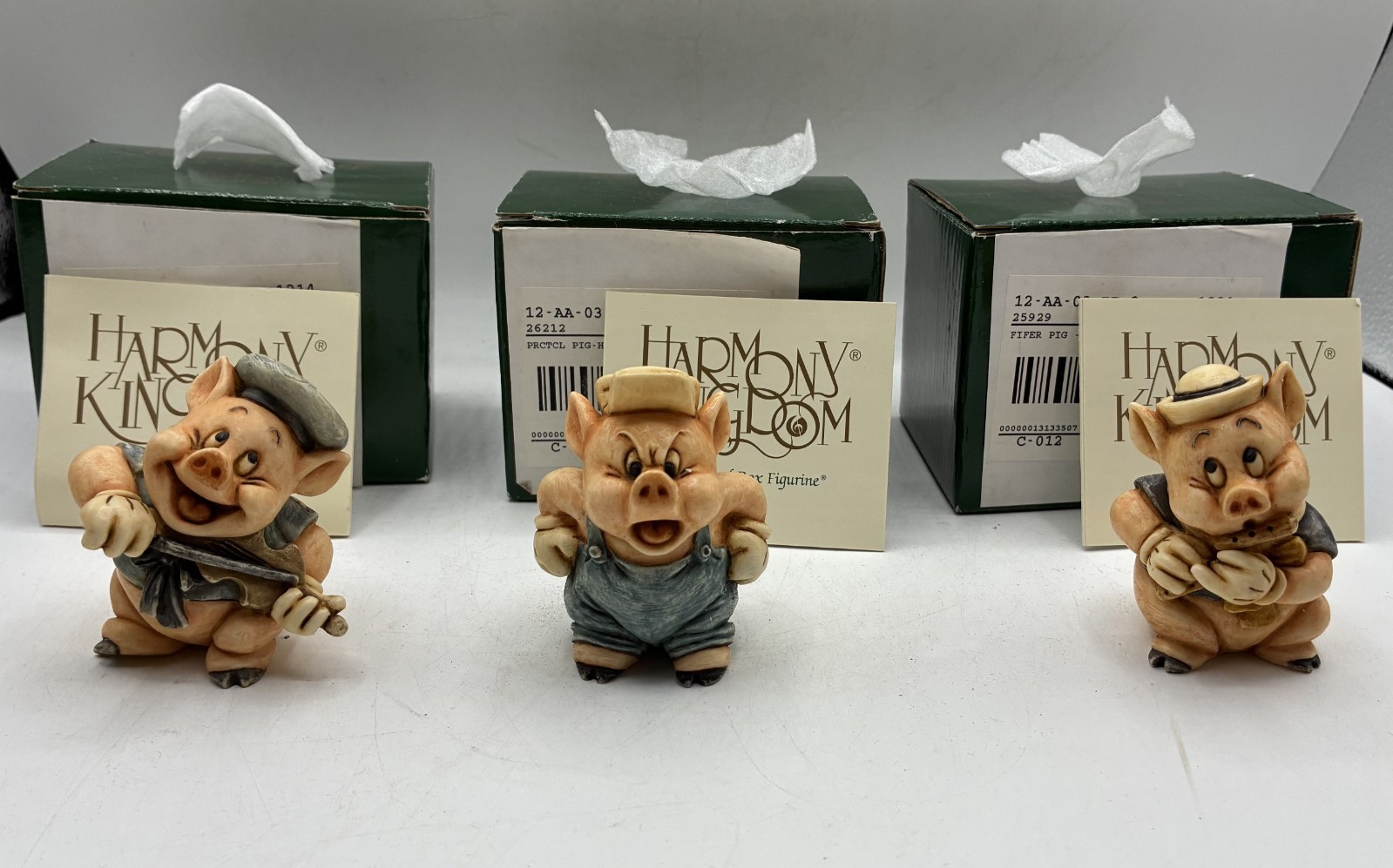 VTG Disney Harmony Kingdom 3 Pigs Complete Set With Box-Mint Condition