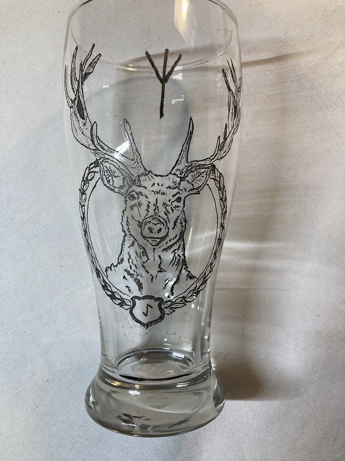 Hand Etched Beer Glass Deer Head Nordic Viking Runes Jäger German Hunting Art