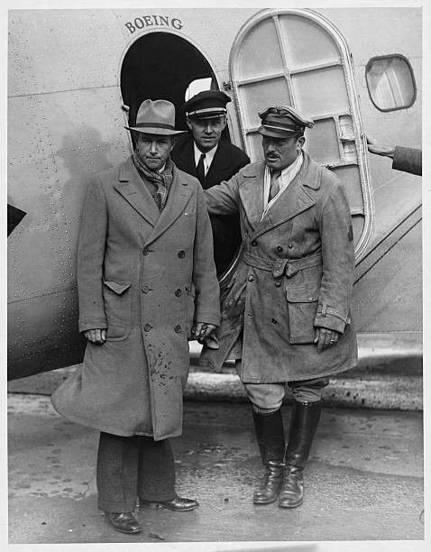Airman Clyde Pangborn with Colonel Turner and Dr R Nichols at the - Old Photo
