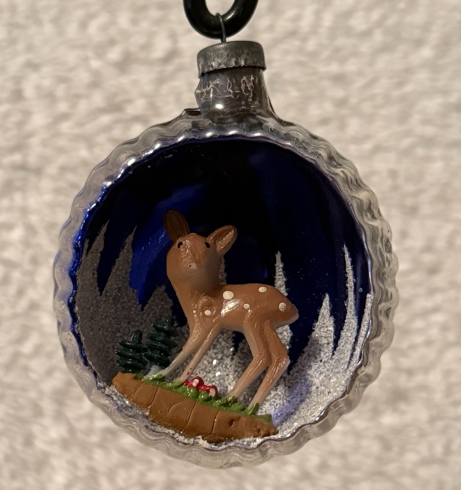 Vintage Glass Deer Diorama Italian Christmas Ornament 3” Vintage Glass Deer Diorama Italian Christmas Ornament 3”