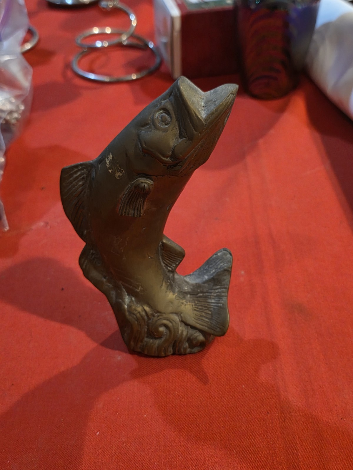 Vintage solid brass bass fish tabletop bottle opener,Heavy Statue Barware MCM