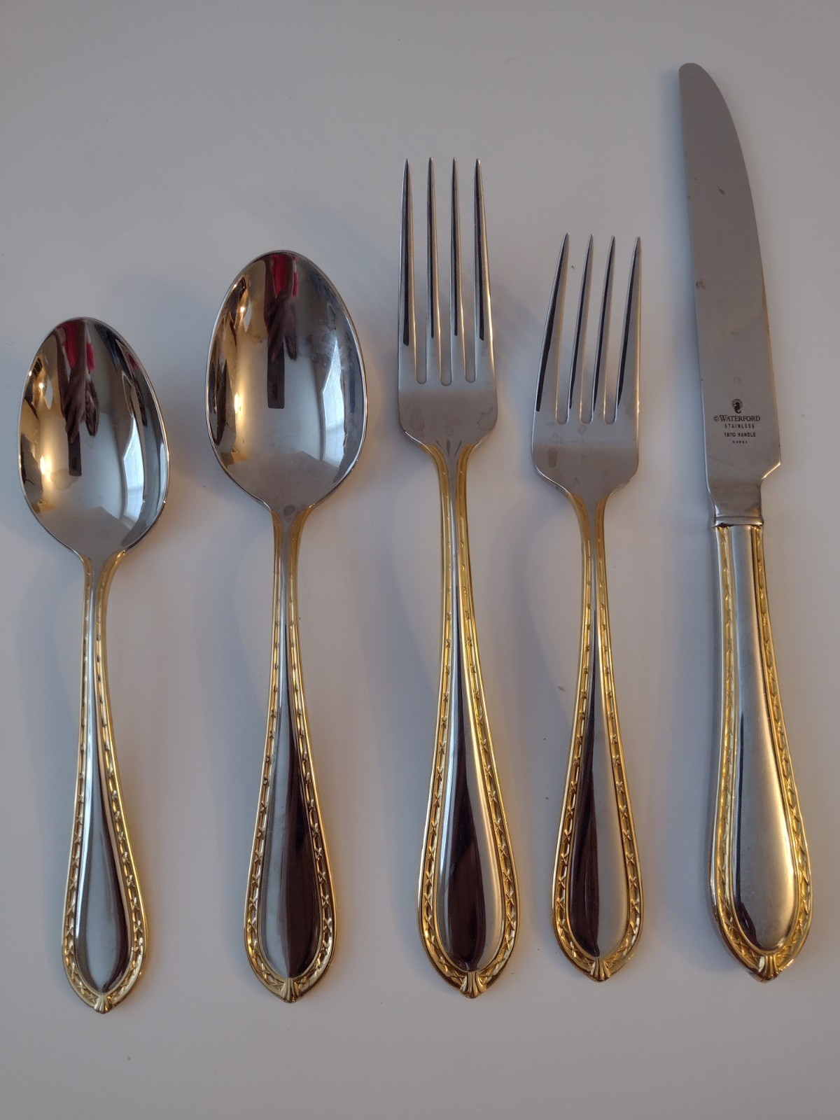 WATERFORD Powerscourt Gold Stainless Flatware 5pcs Made In Korea