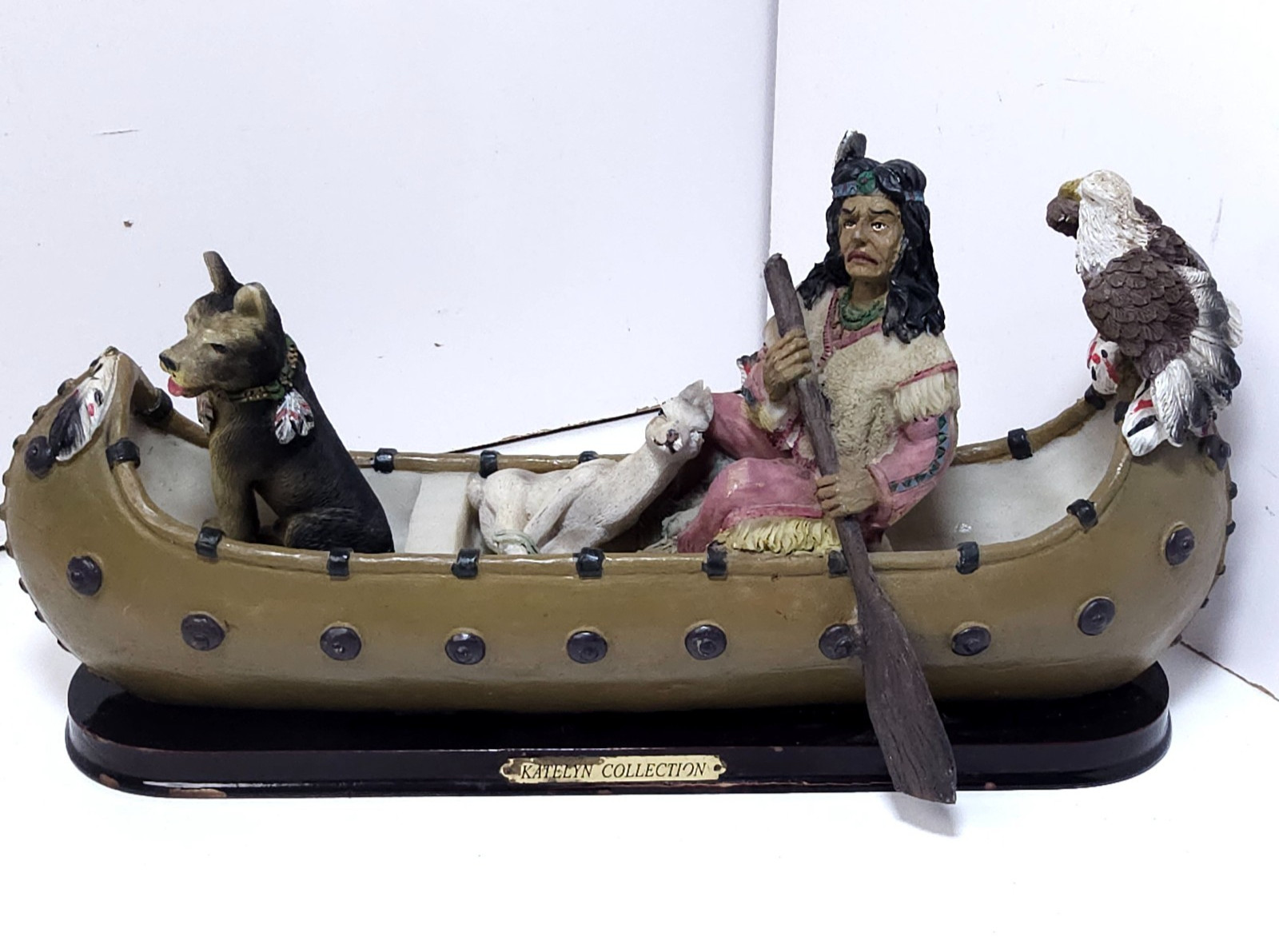 Katelyn Collection Native American Indian Canoe Eagle Wolf Dog Resin Figurine