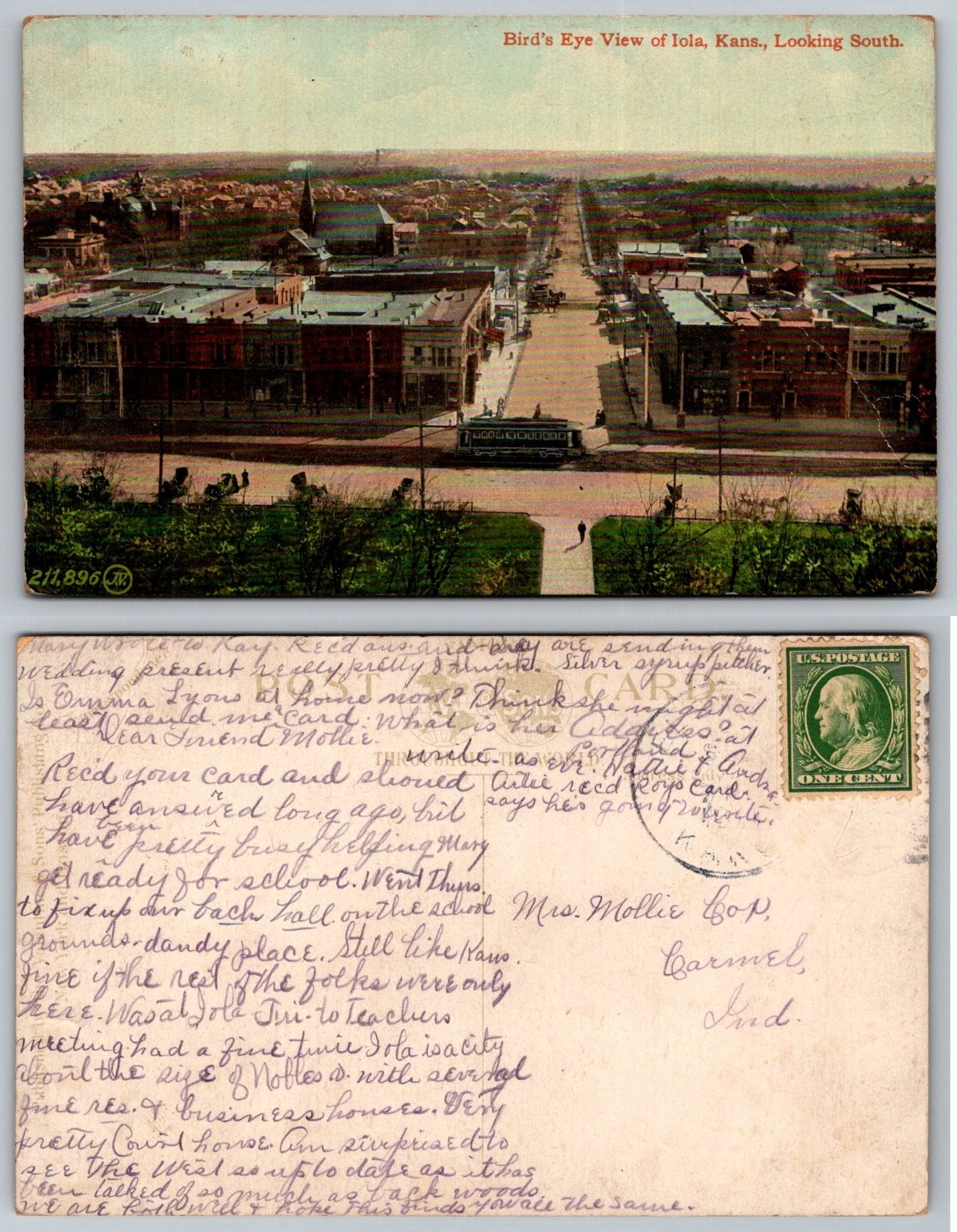 Standard Iola Kansas Bird's Eye View Streetcar Postcard Standard Iola Kansas Bird's Eye View Streetcar Postcard
