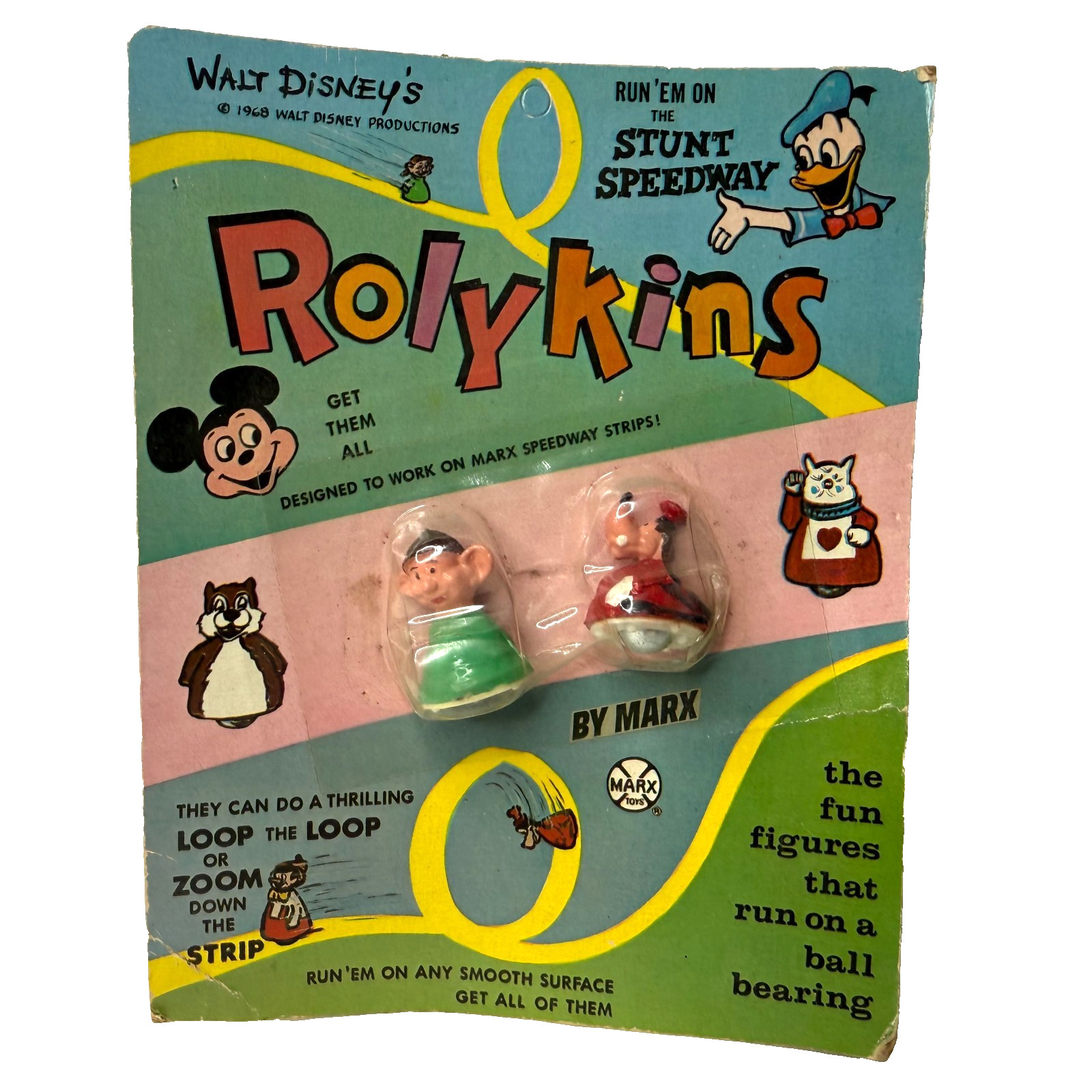 1968 WALT DISNEY ROLYKINS By Marx Figures On Card Dopey Goofy Made In USA