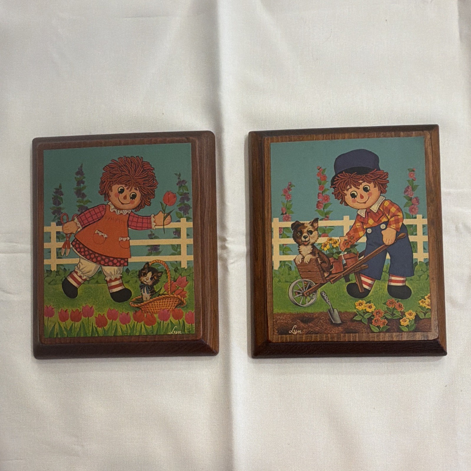Vintage Raggedy Ann Andy Placards Wooden Hanging Vintage Raggedy Ann Andy Placards Wooden Hanging