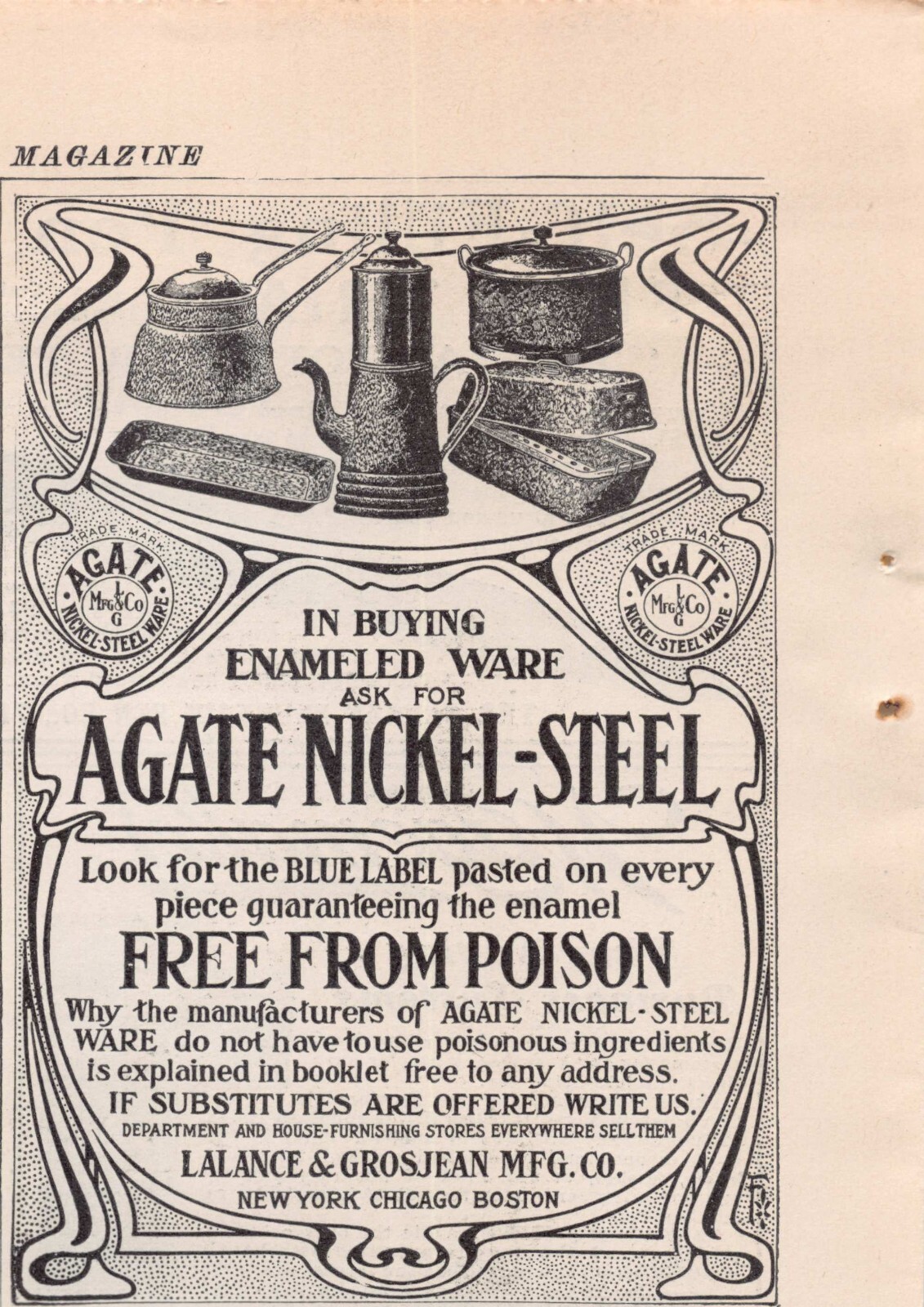 Lalance & Grosjean Mfg Co Agate Nickel-Steel 1903 Vintage Magazine Print Ad