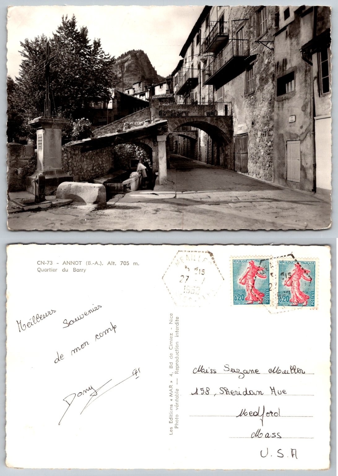 Annot, France 1962 RPPC Postcard - Quartier du Barry Village Scene Annot, France 1962 RPPC Postcard - Quartier du Barry Village Scene