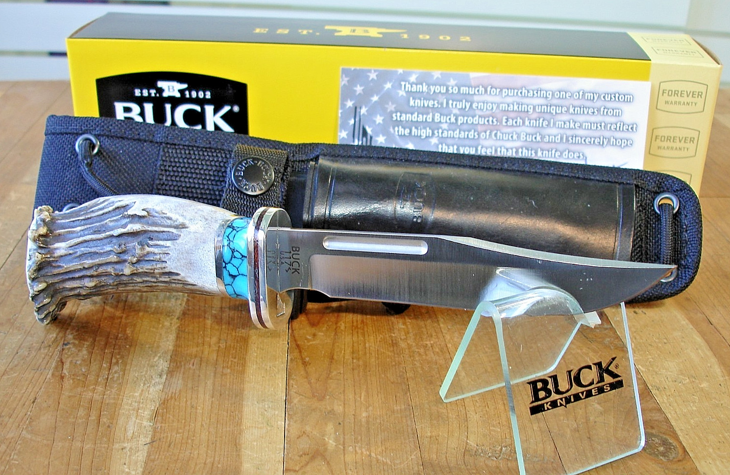 JOE HOUSER CUSTOM BUCK KNIFE 117 BRAHMA BOS MAGNACUT BLADE ELK CROWN HANDLE USA