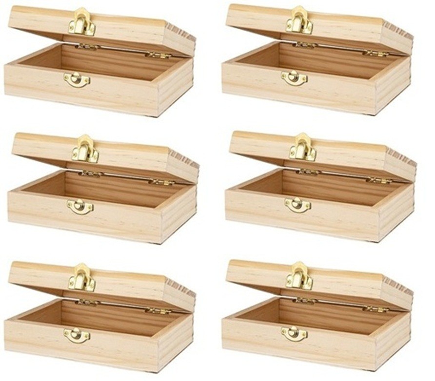 Lot of 6 - Unfinished Wood Box Hinged Crafts Decoupage Decorate 6 x 4 x 2 inches