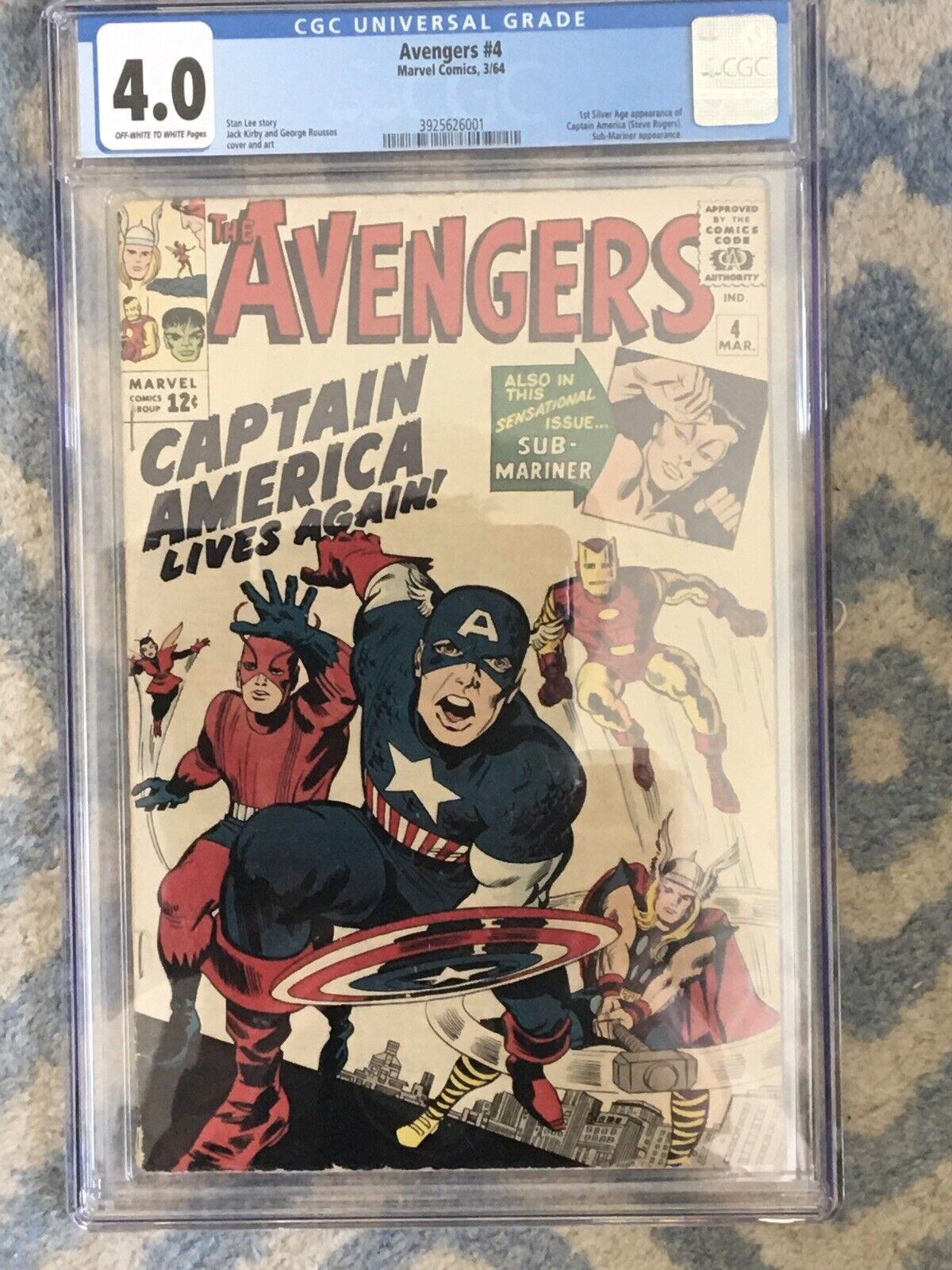 Avengers #4 CGC 4.0 VINTAGE Marvel Comic KEY 1st Silver Age Captain America 12c