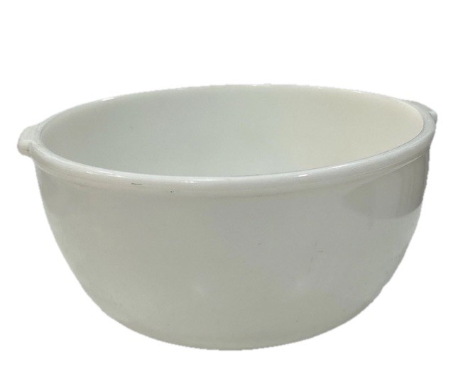 Vintage White Milk Glass Large Mixing Bowl Unmarked With Bottom Dimple Handles