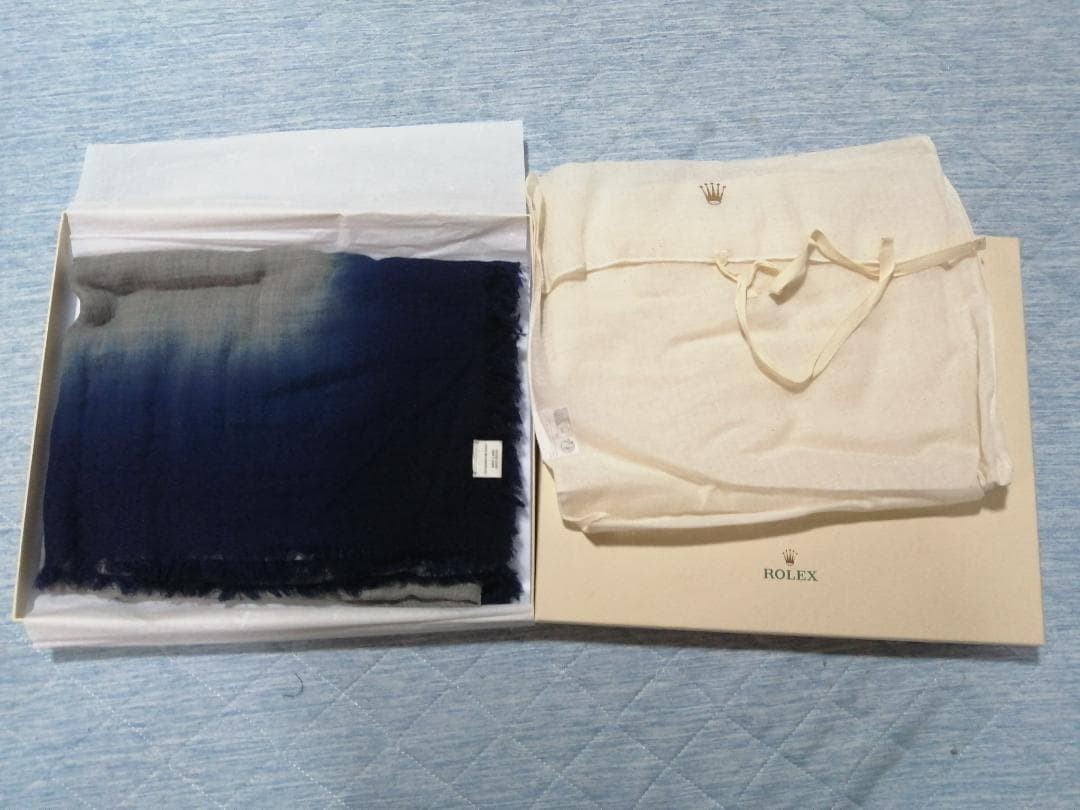 ROLEX Scarf Stole 100% Wool Beige Navy Gradient 37.4\