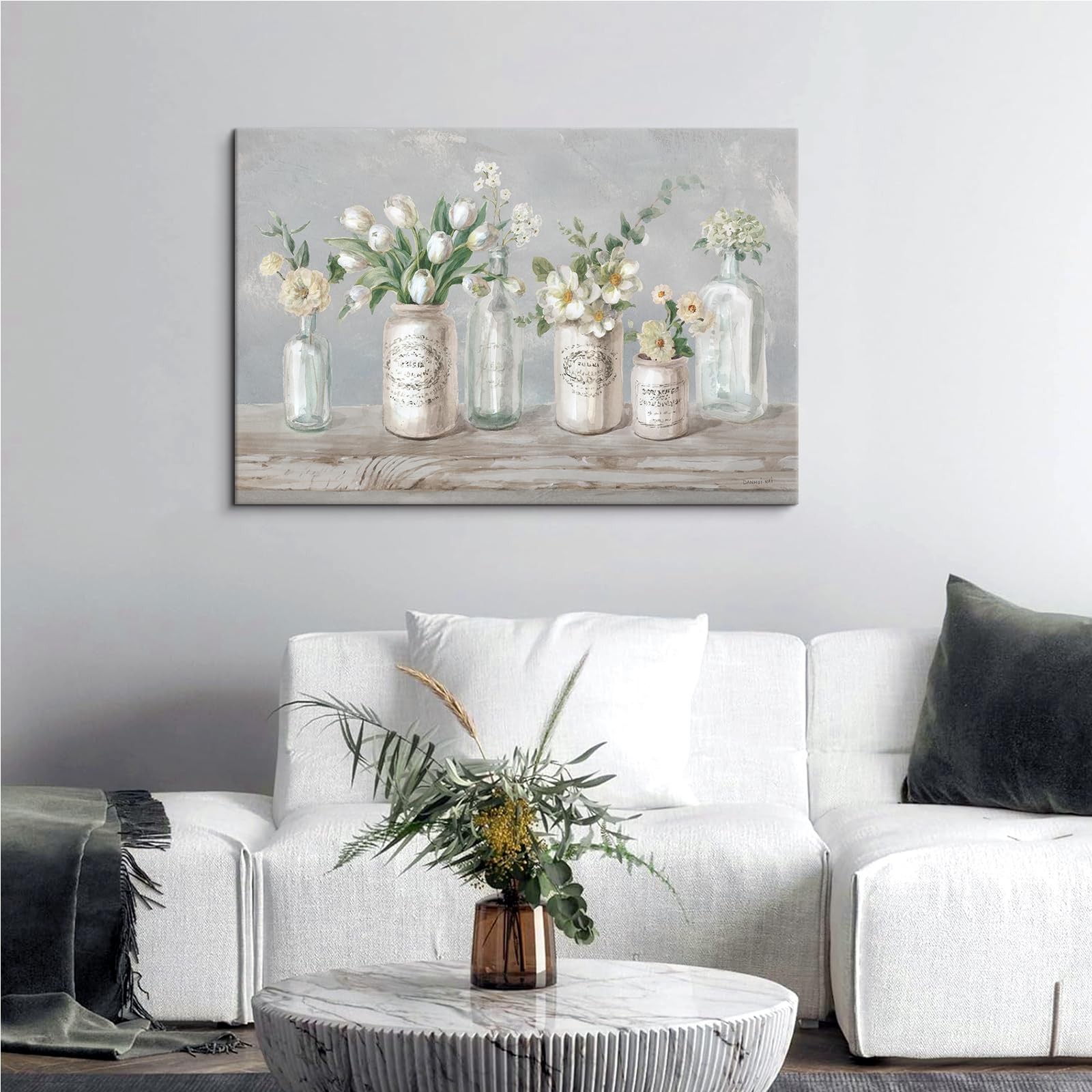 7Fisionart Vintage Farmhouse Floral Wall Art 5 Jar White Tulip Lily of The 7Fisionart Vintage Farmhouse Floral Wall Art 5 Jar White Tulip Lily of The