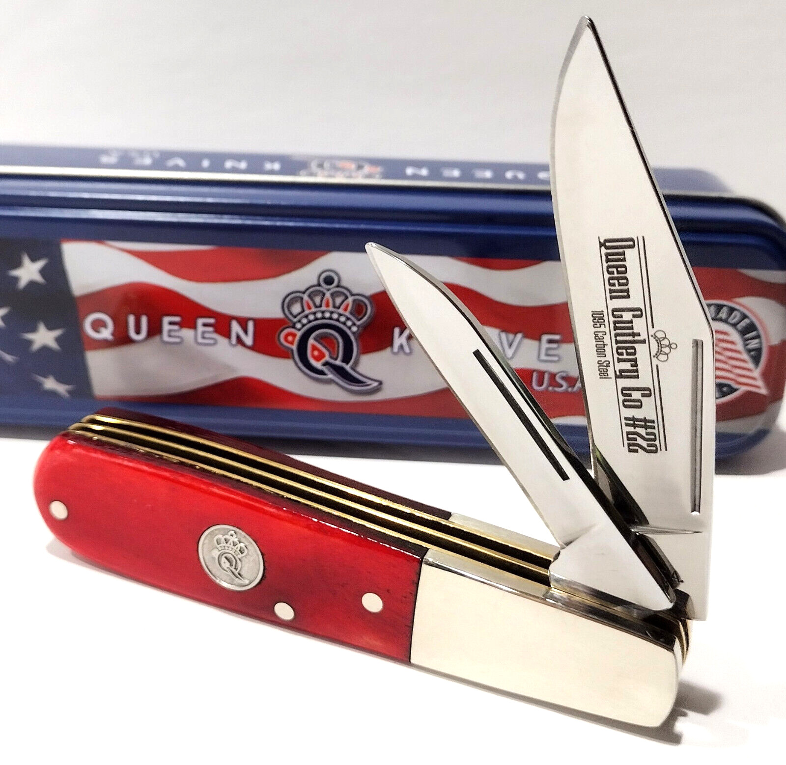 Queen Cutlery USA Smooth Red Bone Handles 2 Blade BARLOW Folding Pocket Knife Queen Cutlery USA Smooth Red Bone Handles 2 Blade BARLOW Folding Pocket Knife