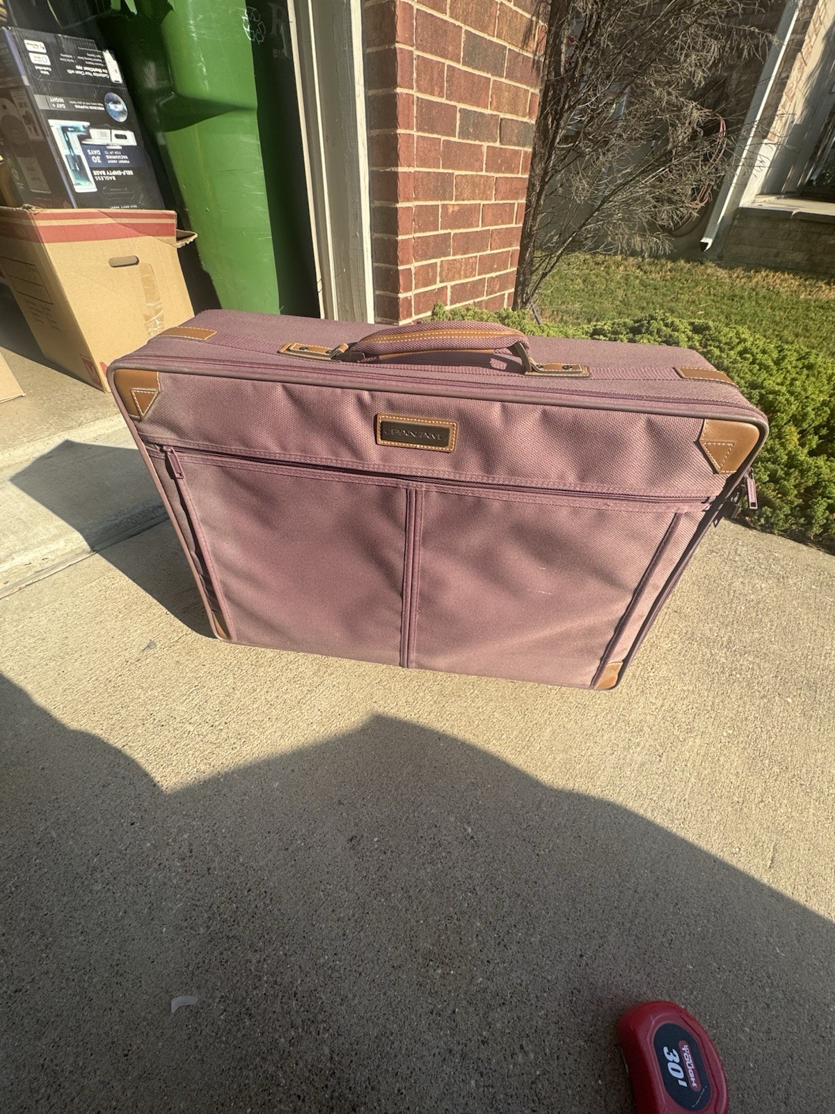 Vintage Pan Am Canvas Mauve Suitcase 26” X 19” X 8”