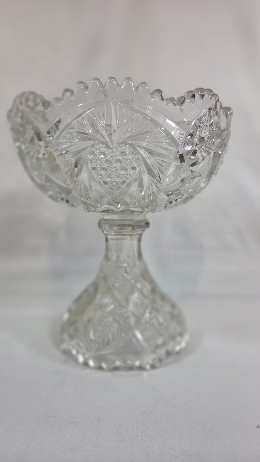 Antique Imperial Glass Pedestal Bowl Nucut Star & Cane 6.5 Antique Imperial Glass Pedestal Bowl Nucut Star & Cane 6.5