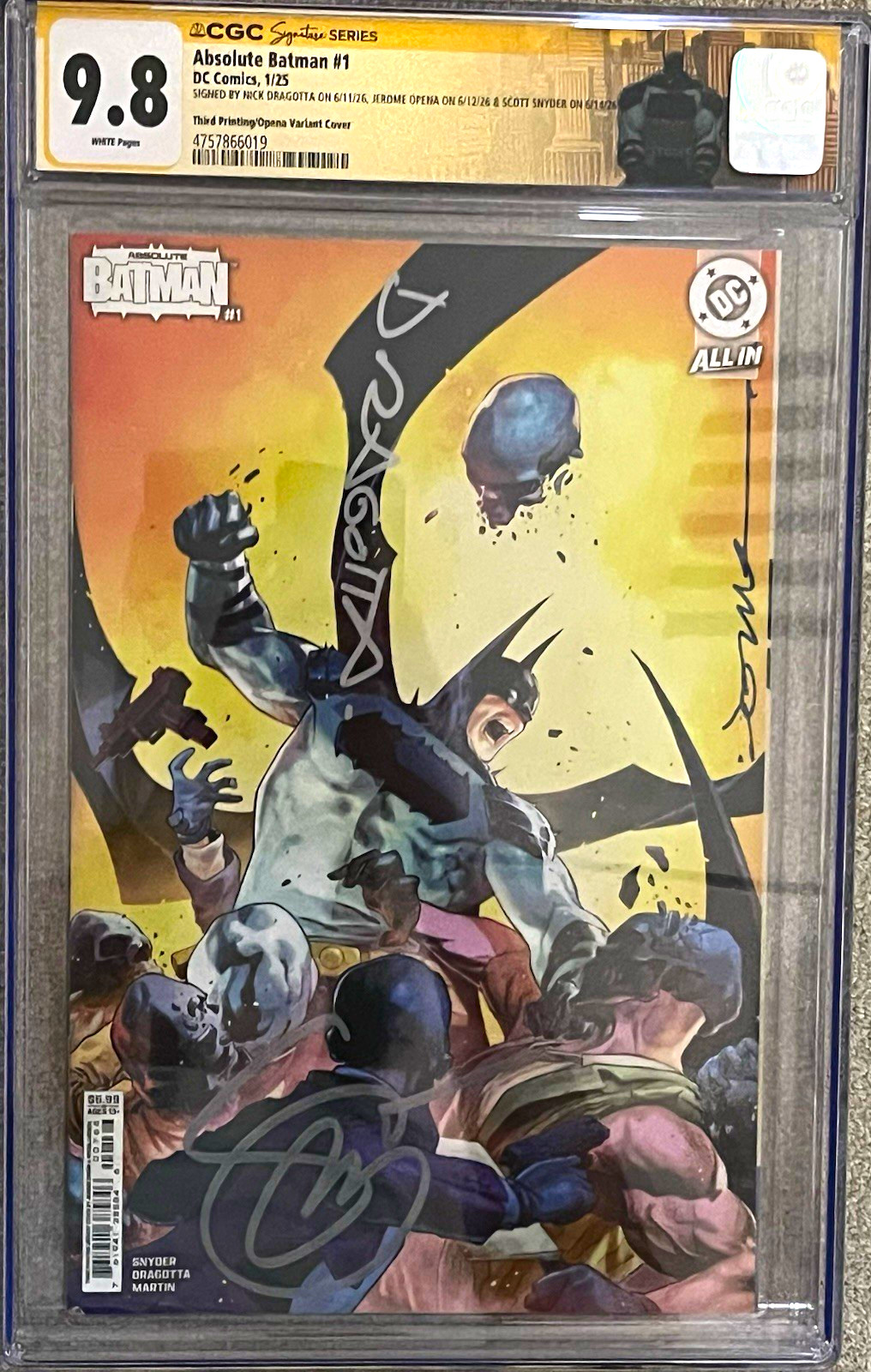 DC Comics Absolute Batman #1 (2025) CGC 9.8 SS Signed Snyder Dragotta Opena