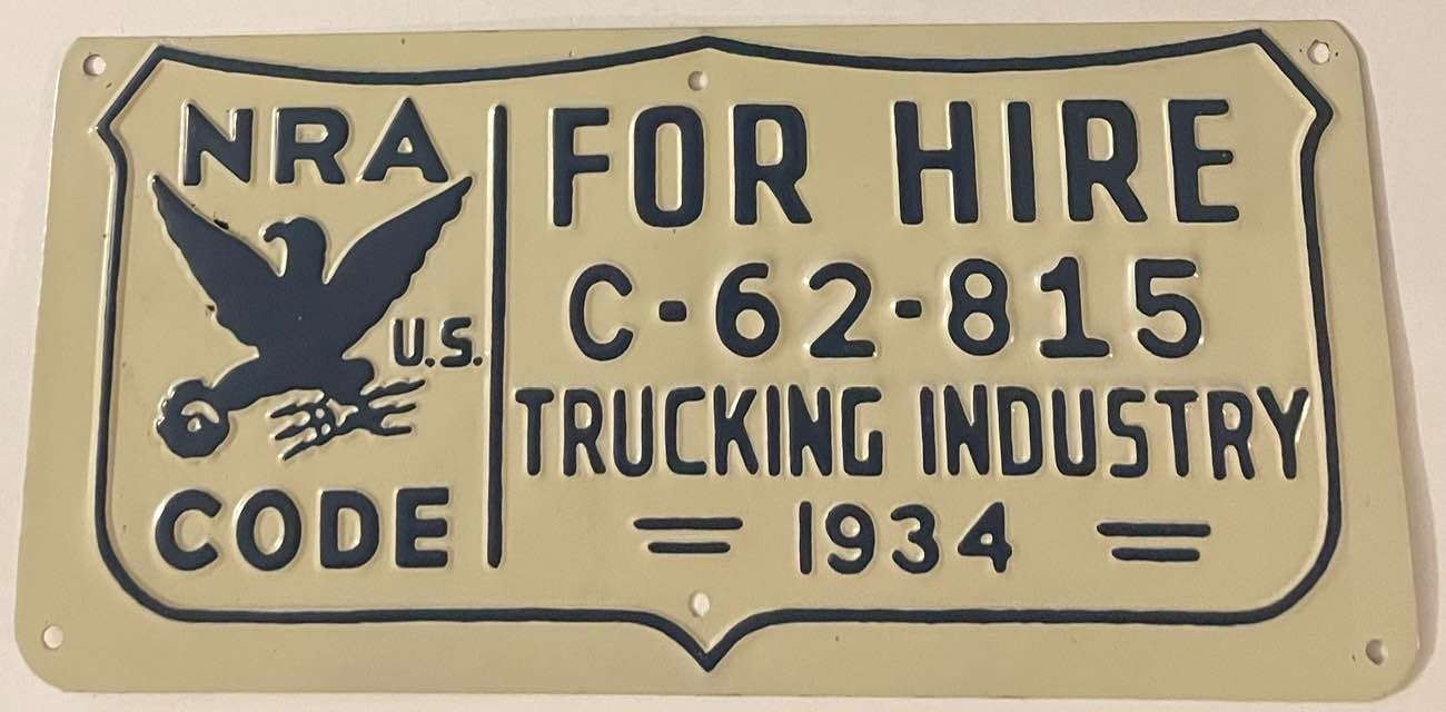 1934 NRA US Code Trucking Industry License Plate C 62 815 RESTORED