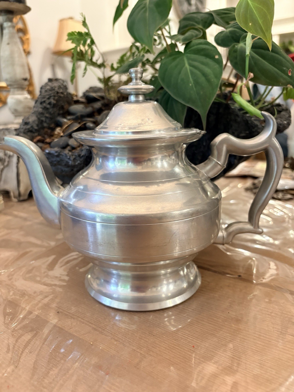 Vintage Woodbury Food Safe Pewter Teapot Tea Pot Hinged Lid Mid Century