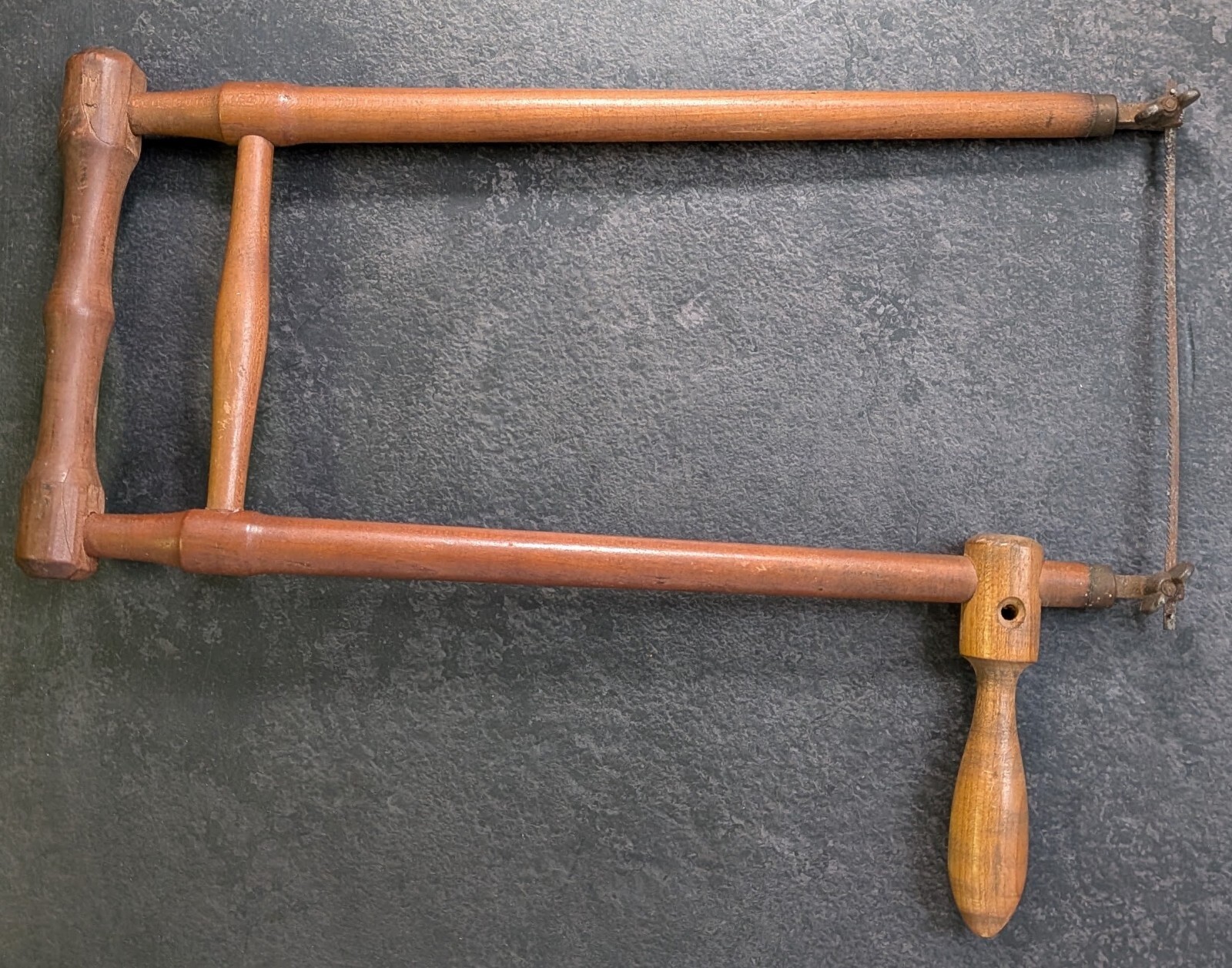 Antique Turned Hardwood Bow Saw Woodworking Coping Saw Tool Steampunk Decor