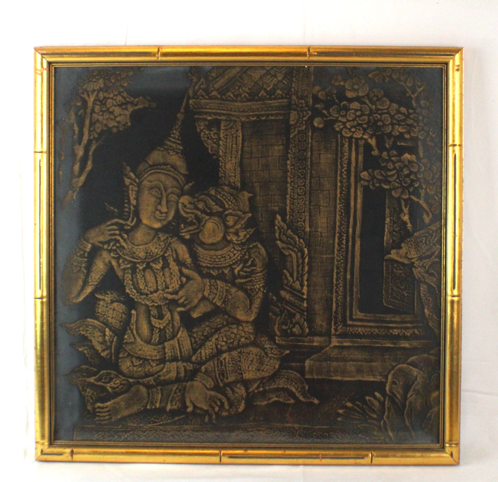 Vintage Bangkok Thailand  Thai Temple Scene From The Ramakien Epic Rubbing