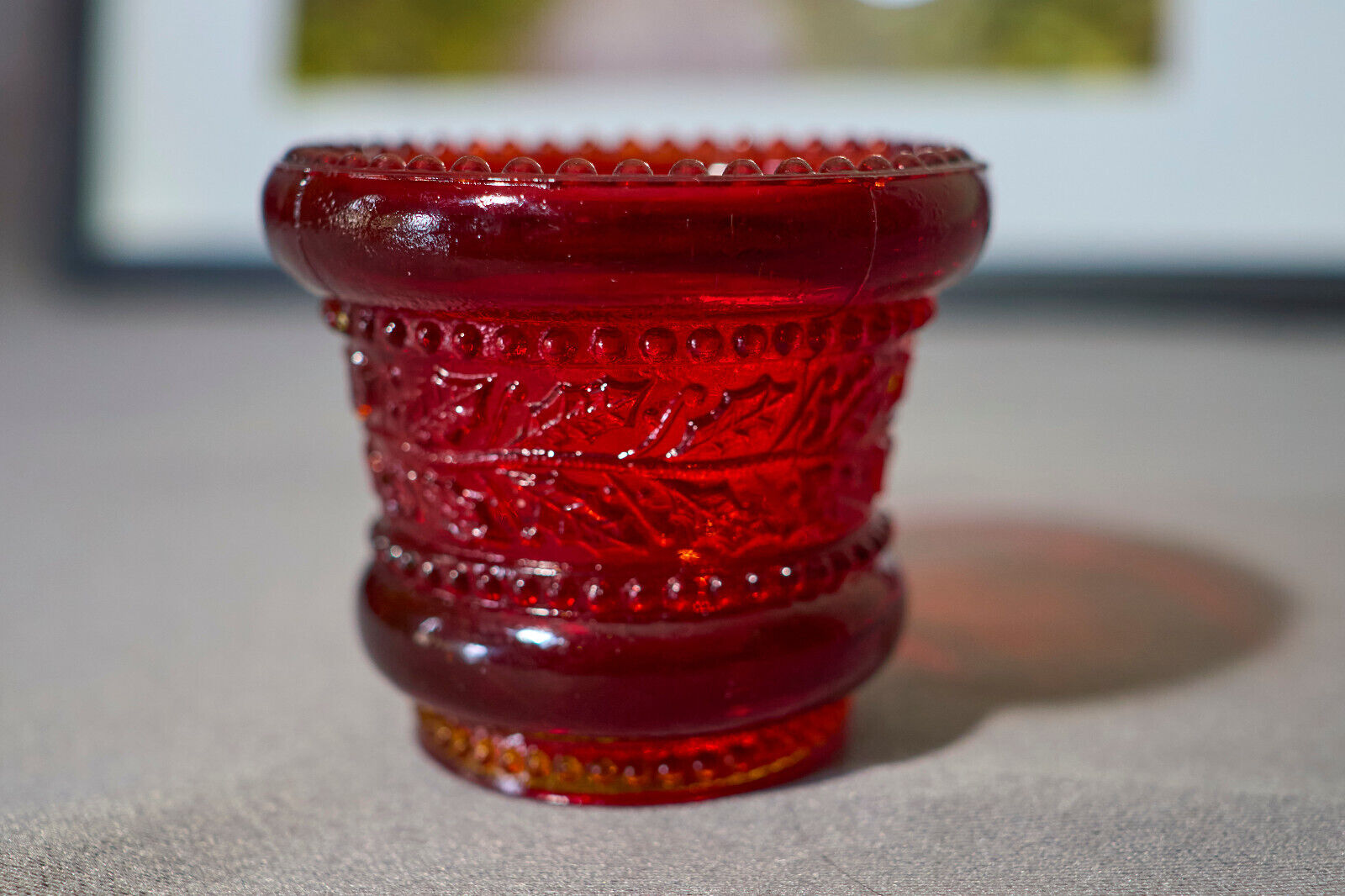 Summit Art Glass Red Holly Berry Toothpick Holder, vintage St Clair Glass  