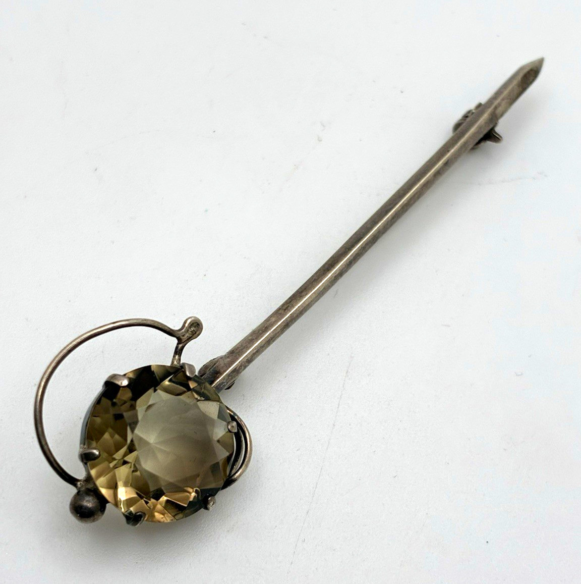 Antique Scottish Silver Sword Pin Basket-Hilt Smoky Quartz??? 6.54g Signed 