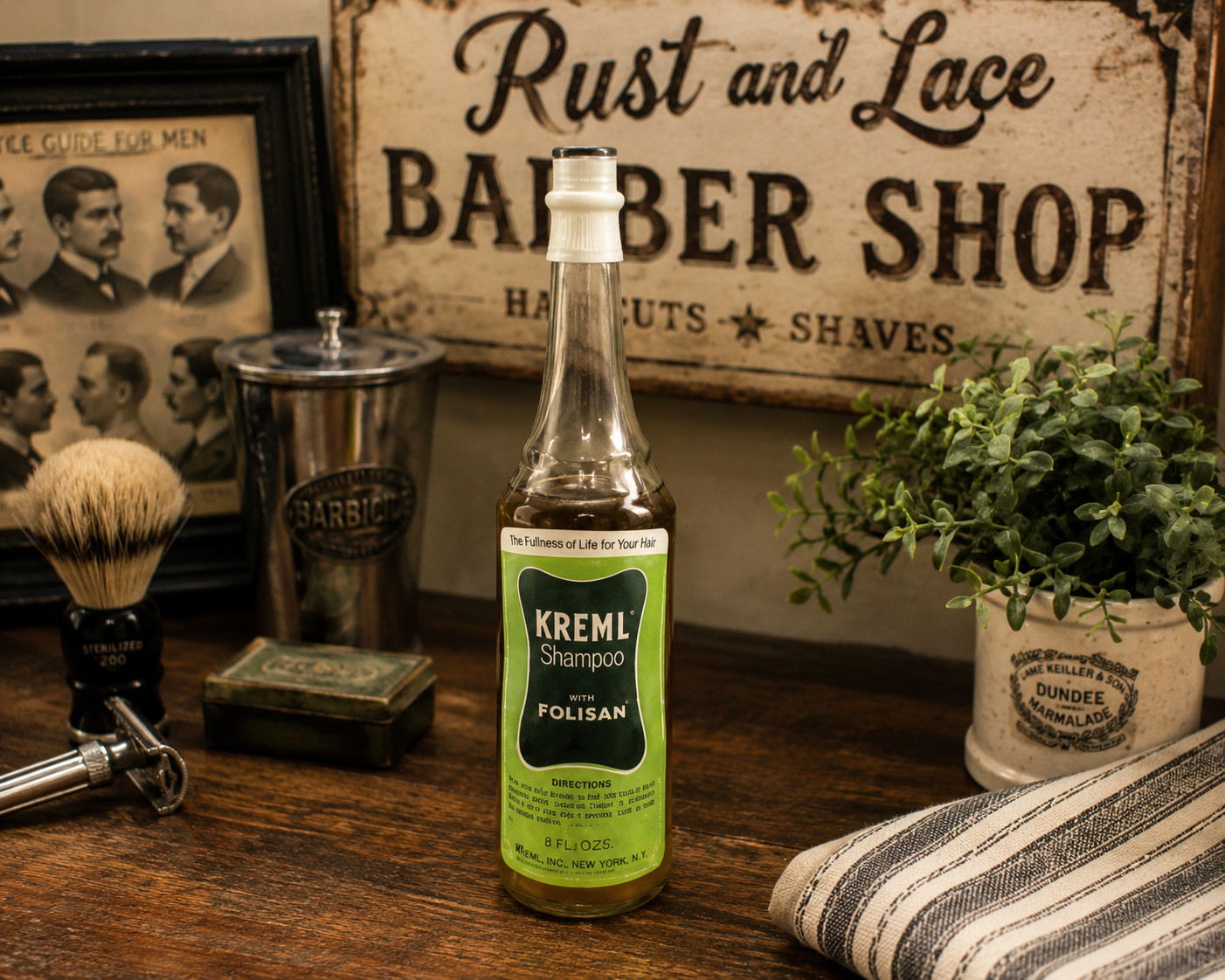 NOS Vintage KREML Shampoo Folisan Full Glass Bottle Barber Shop