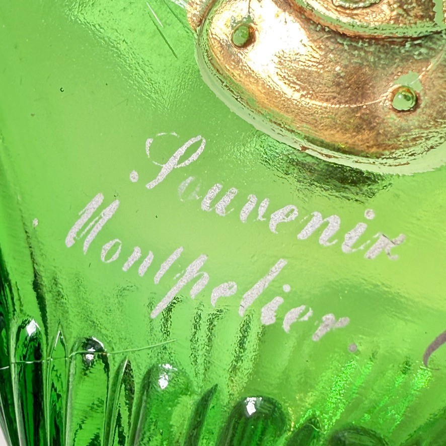 MONTPELIER VT VERMONT ANTIQUE Souvenir DEPRESSION GREEN Glass TRINKET COAL 