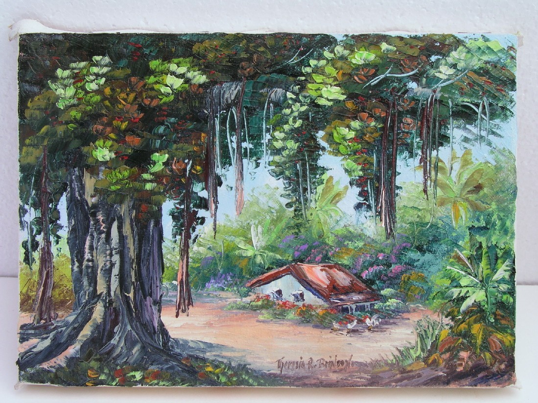 Signed 1985 THERESIA R. BRINSON (1927-2023) PLANTATION HOME Hawaii Painting