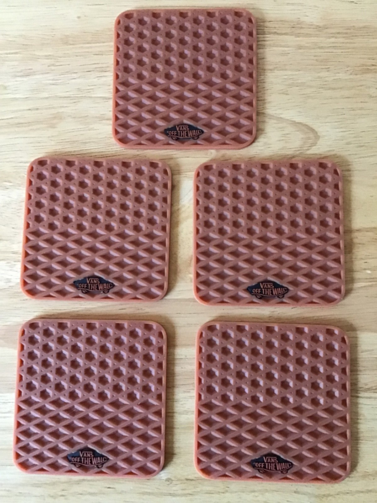 WOW 5 Vintage Vans Off The Wall Waffle Weave Rubber Drink Tan Coasters RARE Set