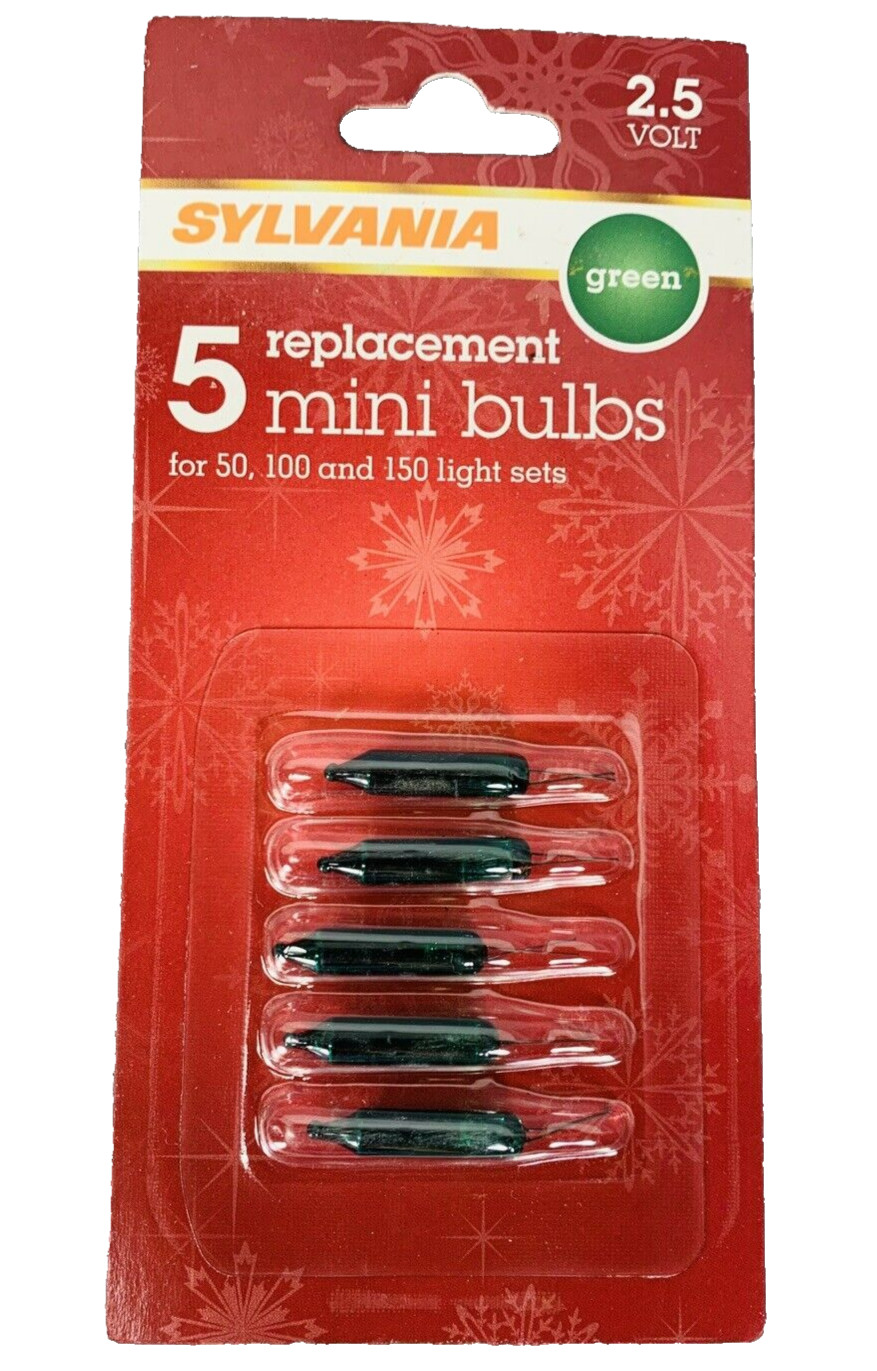 2.5 volt Sylvania Green Mini Christmas Light Bulbs for 50 100 150 Strings 5 pack