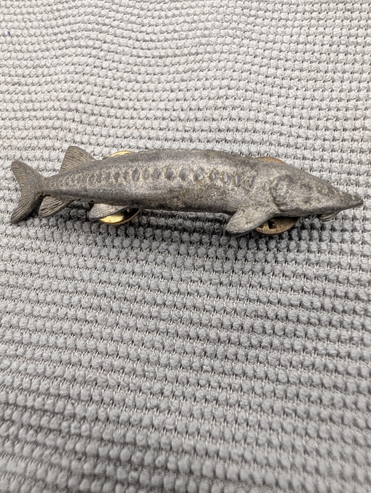 Vintage 1999 G.G. Harris Fine Pewter Sturgeon Fish Lapel Pin Tie Tack