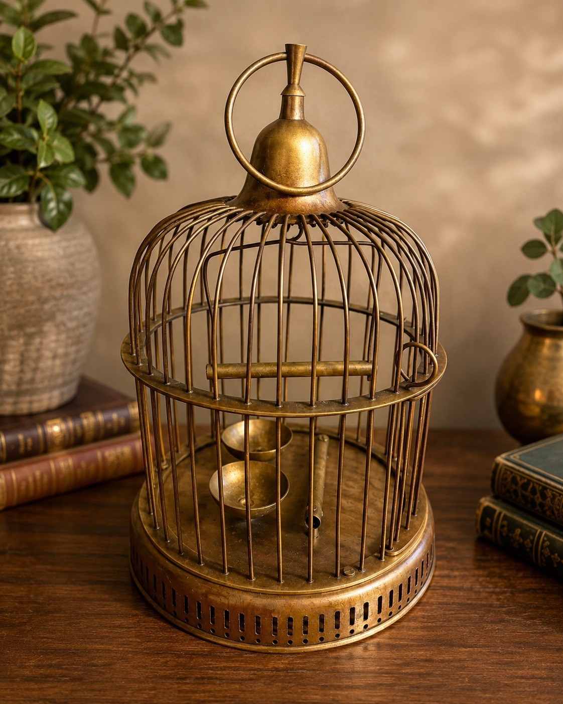 Vintage Mid Century Brass Bird Cage Made in India Atomic Hollywood Regency