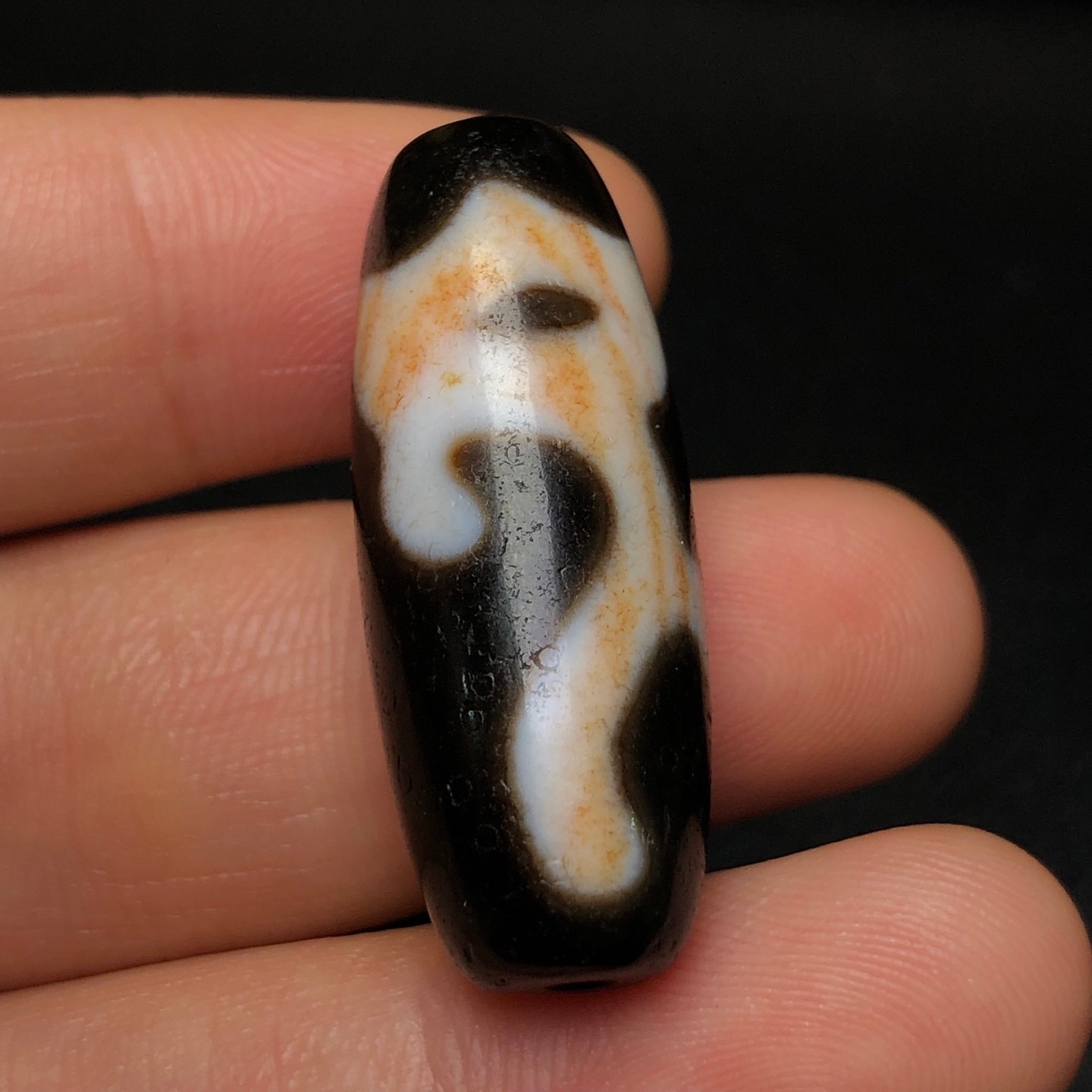 Rare Tibetan Buddhism Agate Lotus Totem Dzi Bead Amulet Necklace Pendant G808