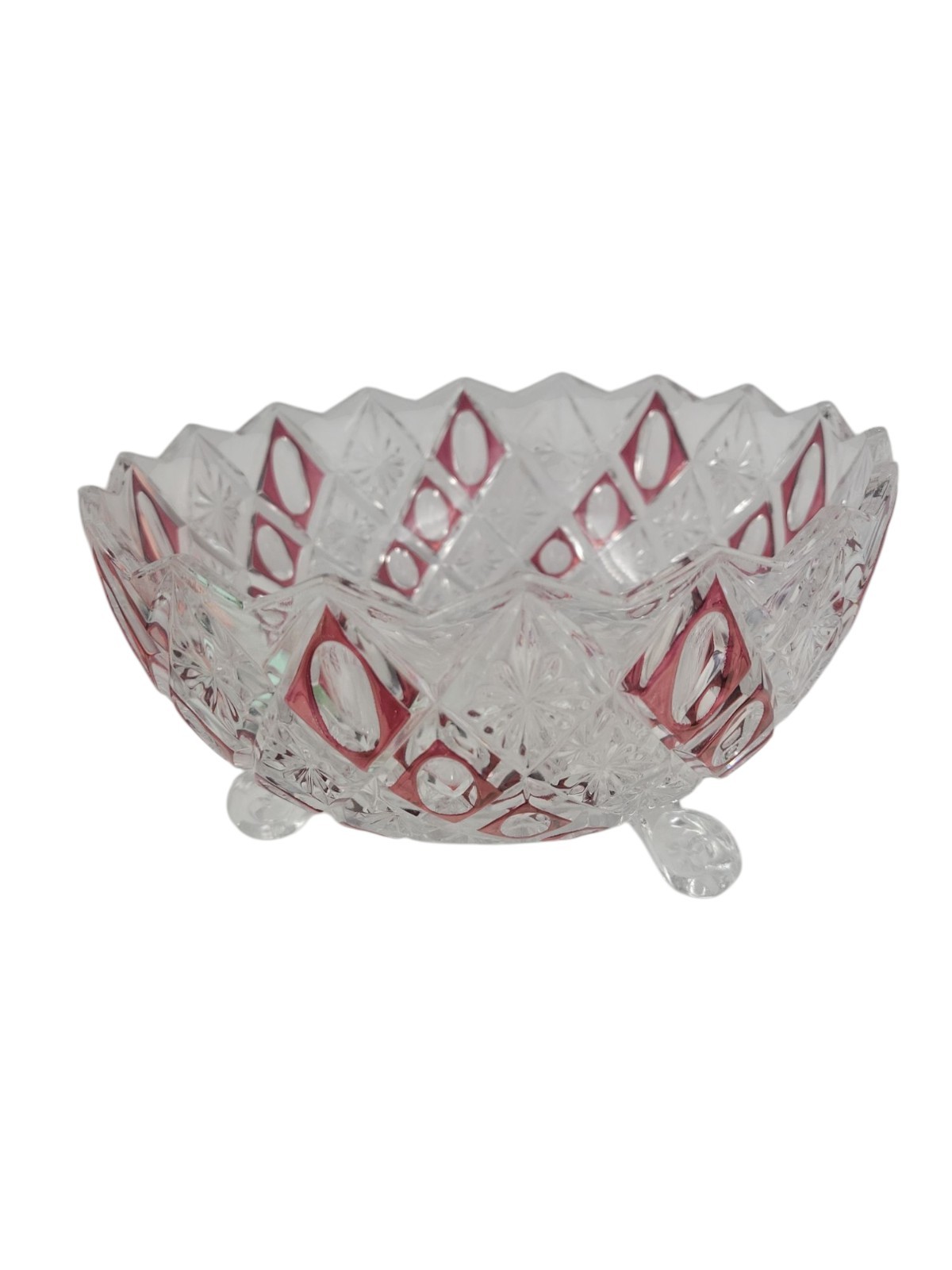 Vtg German E&R Crystal Bowl Clear And Ruby Red Footed