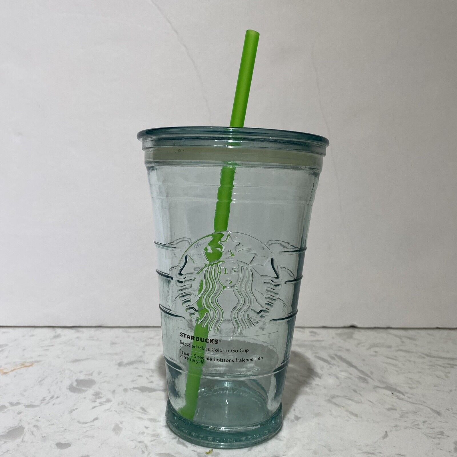 Starbucks Recycled Glass Cold To Go Tumbler Cup Grande 16 oz Spain w/ Lid Straw