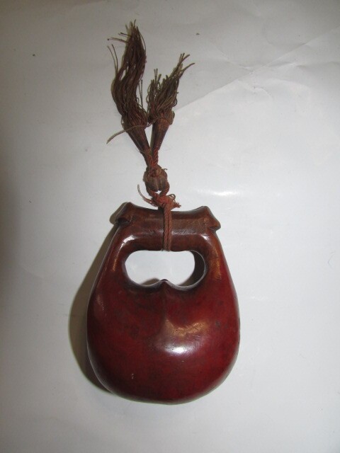 Large Lacquered Wooden Mokugyo Netsuke Signed Rare Antique From Aizu Meiji Era